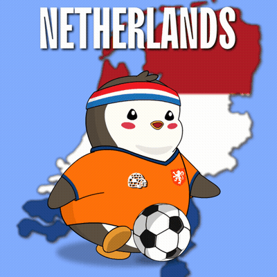 A Cartoon Of A Penguin Holding A Soccer Ball In Front Of A Netherlands Map GIF