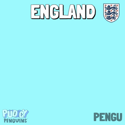 A Cartoon Of A Penguin Holding A Soccer Ball With The Word England On The Bottom GIF