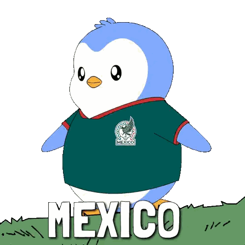 A Cartoon Of A Penguin Holding A Soccer Ball With The Word Mexico Below Him Sticker