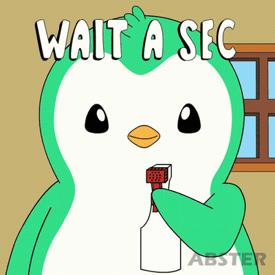 A Cartoon Of A Penguin Holding A Spray Bottle With The Words Wait A Sec Below It GIF