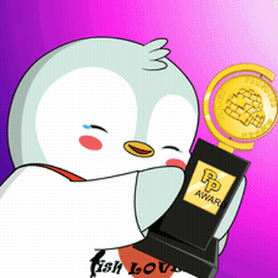 A Cartoon Of A Penguin Holding A Trophy That Says Rp Award GIF