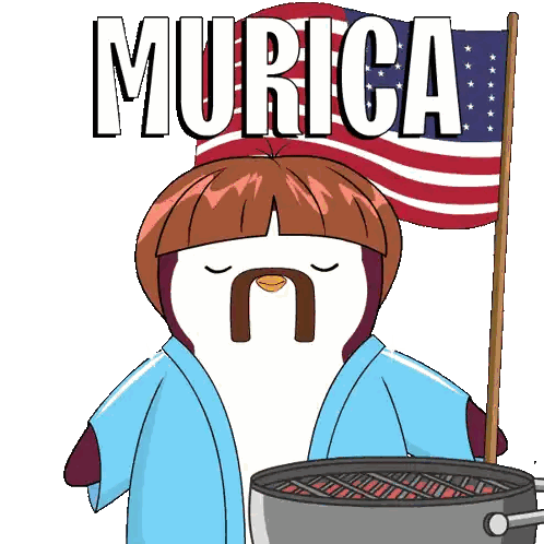A Cartoon Of A Penguin Holding An American Flag With The Word Murica On It Sticker