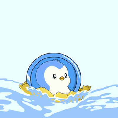 A Cartoon Of A Penguin In A Blue Circle Floating In The Air GIF