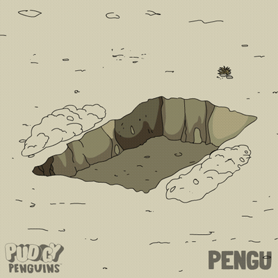 A Cartoon Of A Penguin Jumping Out Of A Hole With Puddy Penguins On The Bottom GIF