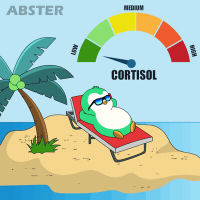 A Cartoon Of A Penguin Laying On A Beach With The Word Cortisol Underneath It GIF