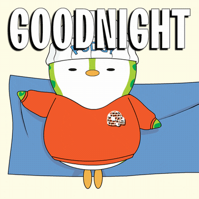 A Cartoon Of A Penguin Laying On A Bed With The Words Goodnight Written Above Him GIF