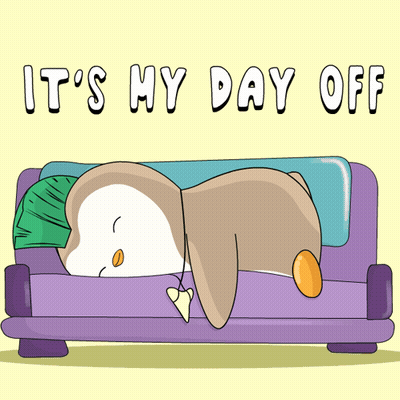A Cartoon Of A Penguin Laying On A Couch With The Words " It 'S My Day Off " GIF