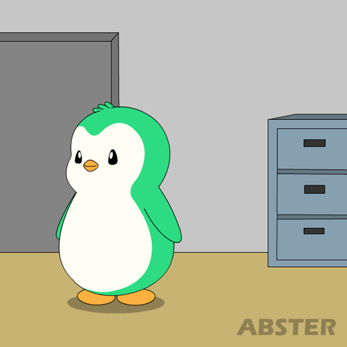 A Cartoon Of A Penguin Laying On The Floor With Abster Written On The Bottom Right GIF