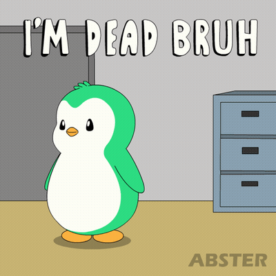 A Cartoon Of A Penguin Laying On The Floor With The Words I 'M Dead Bruh Below It GIF
