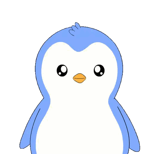 A Cartoon Of A Penguin Looking At A Blue Ball Sticker