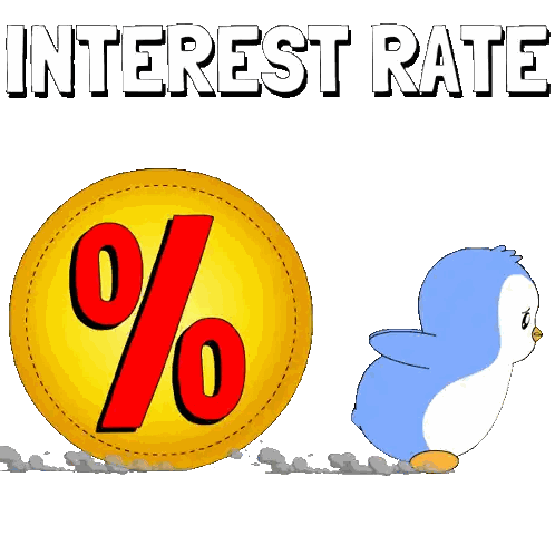 A Cartoon Of A Penguin Pushing A Ball With The Words Interest Rate Above It Sticker