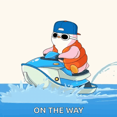 A Cartoon Of A Penguin Riding A Jet Ski In The Water . GIF