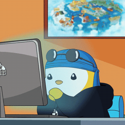 A Cartoon Of A Penguin Sitting In Front Of A Computer Monitor GIF