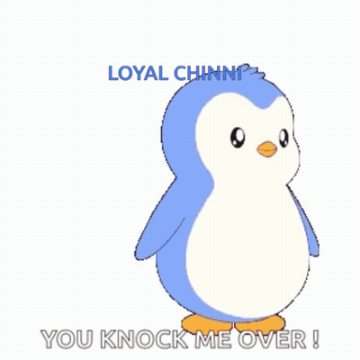A Cartoon Of A Penguin Surrounded By Hearts With The Words You Knock Me Over GIF