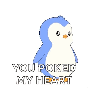 A Cartoon Of A Penguin Surrounded By Hearts With The Words " You Poked My Heart " On The Bottom GIF