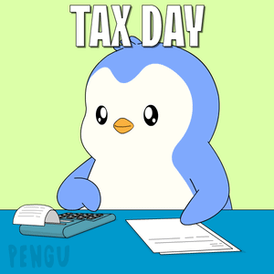 A Cartoon Of A Penguin Using A Calculator With The Words Tax Day Written Above It GIF