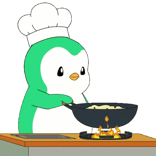 A Cartoon Of A Penguin Wearing A Chef 'S Hat Cooking On A Stove Sticker