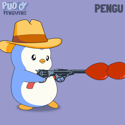 A Cartoon Of A Penguin Wearing A Cowboy Hat Holding A Gun And Boxing Gloves GIF