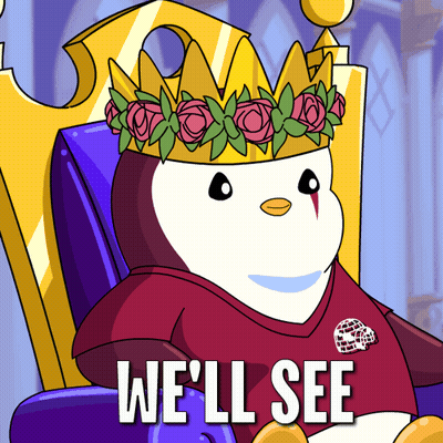 A Cartoon Of A Penguin Wearing A Crown And The Words We 'Ll See GIF