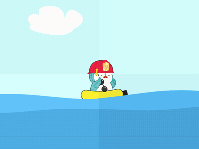 A Cartoon Of A Penguin Wearing A Fireman 'S Helmet GIF