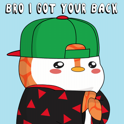 A Cartoon Of A Penguin Wearing A Green Hat With The Words Bro I Got Your Back Below It GIF