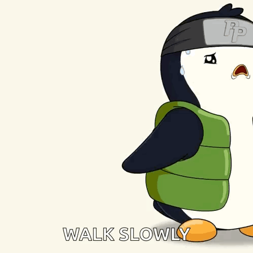 A Cartoon Of A Penguin Wearing A Green Vest And A Bandana With The Letter Rp On It GIF