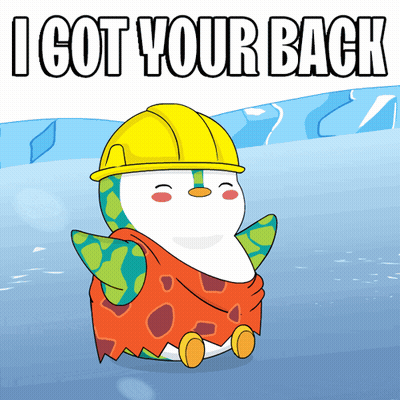 A Cartoon Of A Penguin Wearing A Hard Hat With The Words I Got Your Back Below It GIF