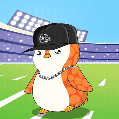 A Cartoon Of A Penguin Wearing A Hat And Chain Around His Neck GIF
