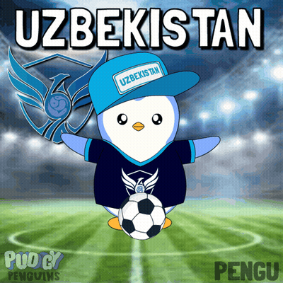 A Cartoon Of A Penguin Wearing A Hat That Says Uzbekistan On It GIF