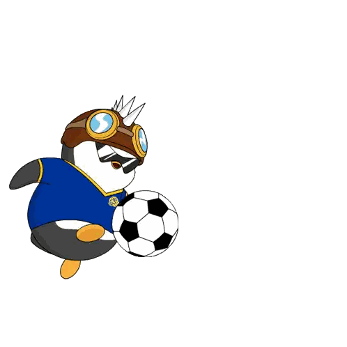 A Cartoon Of A Penguin Wearing A Helmet And Goggles Kicking A Ball Sticker