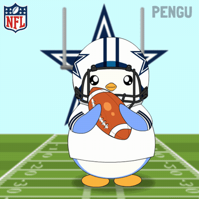 A Cartoon Of A Penguin Wearing A Helmet And Holding A Football In Front Of An Nfl Logo GIF