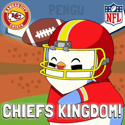 A Cartoon Of A Penguin Wearing A Kansas City Chiefs Uniform GIF