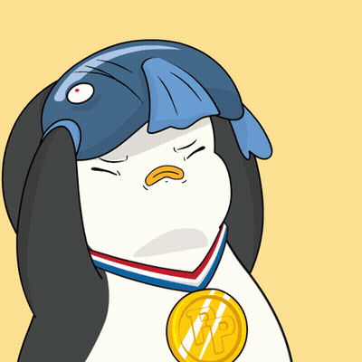 A Cartoon Of A Penguin Wearing A Medal With A Letter P On It GIF