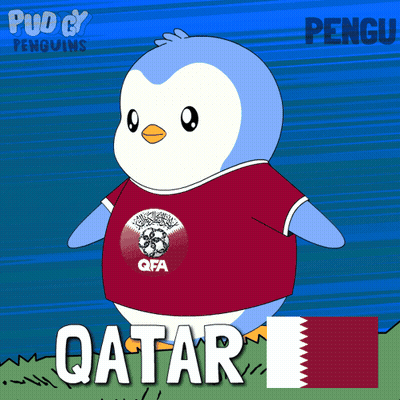 A Cartoon Of A Penguin Wearing A Qatar T-Shirt GIF