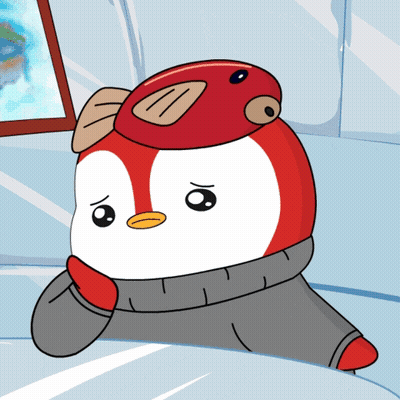 A Cartoon Of A Penguin Wearing A Red Hat And Sweater GIF