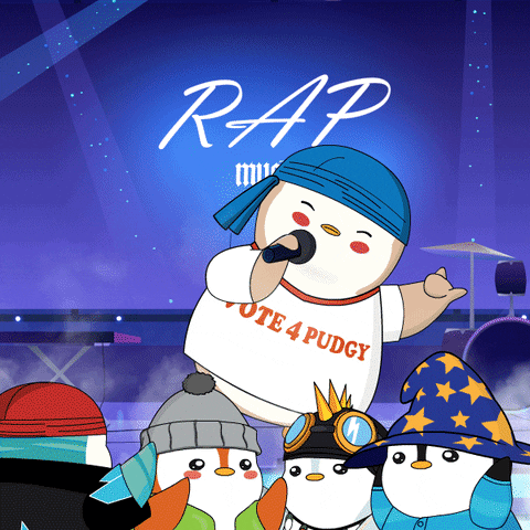 A Cartoon Of A Penguin Wearing A Shirt That Says Vote 4 Pudgy On It GIF