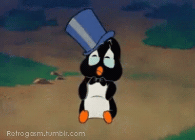 A Cartoon Of A Penguin Wearing A Top Hat And A Bow Tie GIF