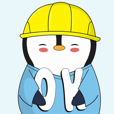 A Cartoon Of A Penguin Wearing A Yellow Hard Hat And A Blue Shirt That Says Ok GIF