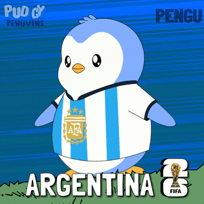 A Cartoon Of A Penguin Wearing An Argentina Shirt GIF