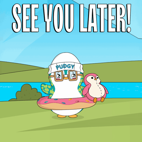 A Cartoon Of A Penguin Wearing Glasses And A Hat That Says Pudgy GIF