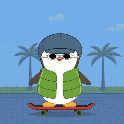 A Cartoon Of A Penguin Wearing Sunglasses And A Helmet Riding A Skateboard GIF