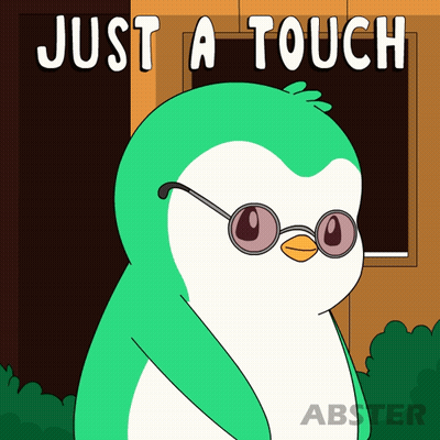 A Cartoon Of A Penguin Wearing Sunglasses With The Words Just A Touch Above It GIF