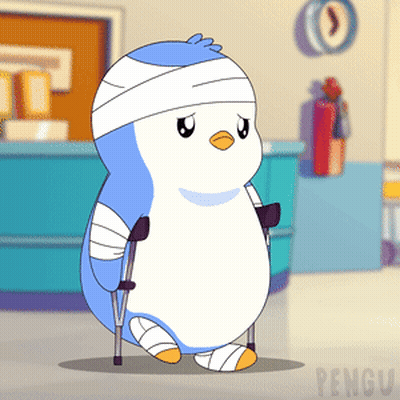 A Cartoon Of A Penguin With A Bandage On Its Head GIF