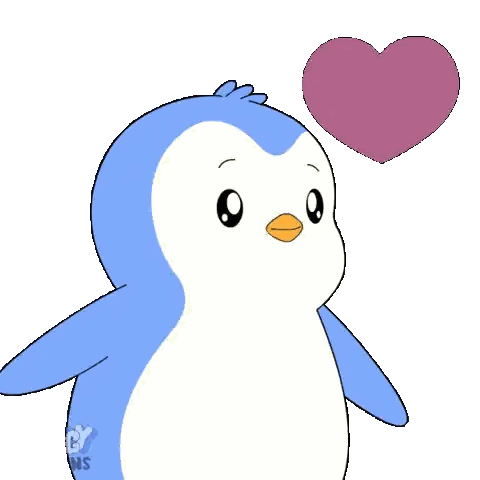 A Cartoon Of A Penguin With A Pink Heart Above It That Says Rude Penguins Sticker
