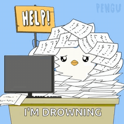 A Cartoon Of A Penguin With A Sign That Says Help GIF