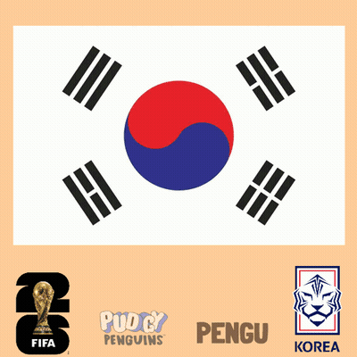A Cartoon Of A Penguin With A Soccer Ball And The Word Korea GIF