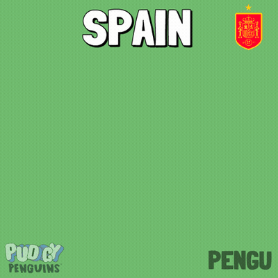 A Cartoon Of A Penguin With A Soccer Ball And The Word Spain GIF