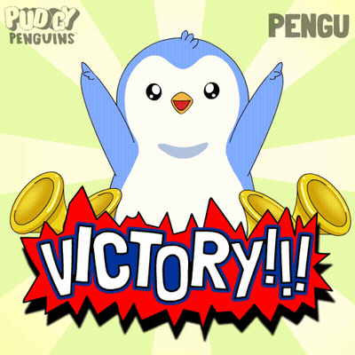 A Cartoon Of A Penguin With A Victory Sign Behind It GIF