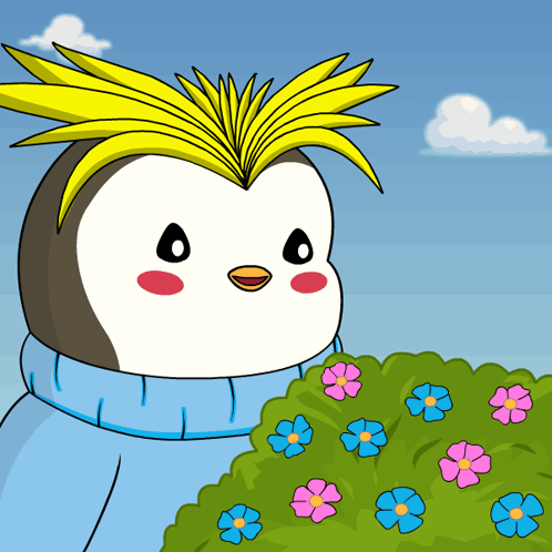 A Cartoon Of A Penguin With A Yellow Mohawk GIF