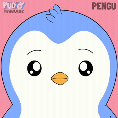 A Cartoon Of A Penguin With Heart Shaped Eyes And The Name Pengu On The Bottom GIF
